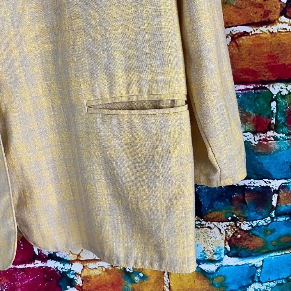 Vintage Bobbie Brooks Yellow Plaid Boxy Blazer Jacket Size Large 16/18